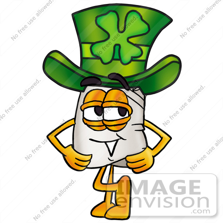 #23336 Clip Art Graphic of a White Chefs Hat Cartoon Character Wearing a Saint Patricks Day Hat With a Clover on it by toons4biz