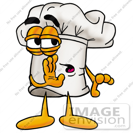 #23341 Clip Art Graphic of a White Chefs Hat Cartoon Character Whispering and Gossiping by toons4biz