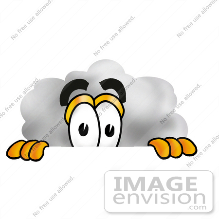 #23346 Clip Art Graphic of a Puffy White Cumulus Cloud Cartoon Character Peeking Over a Surface by toons4biz