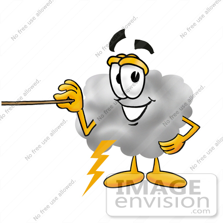 #23347 Clip Art Graphic of a Puffy White Cumulus Cloud Cartoon Character Holding a Pointer Stick by toons4biz