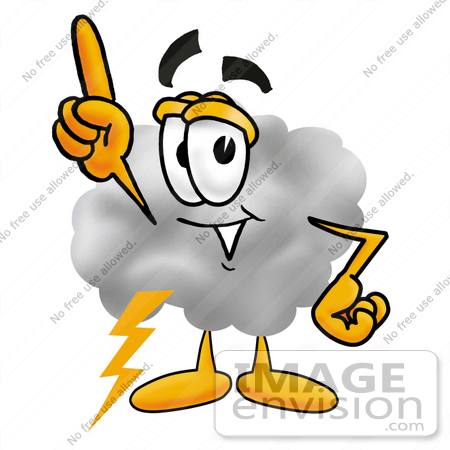 #23355 Clip Art Graphic of a Puffy White Cumulus Cloud Cartoon Character Pointing Upwards by toons4biz