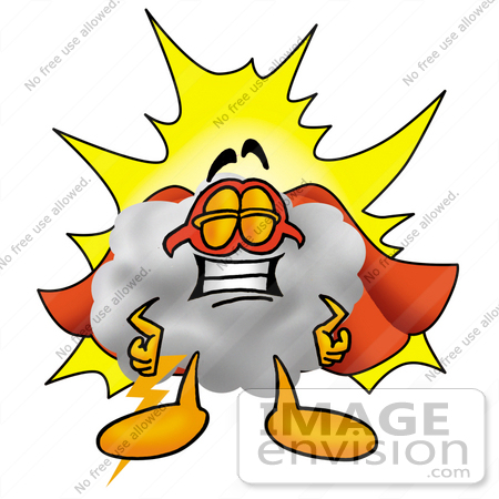 #23360 Clip Art Graphic of a Puffy White Cumulus Cloud Cartoon Character Dressed as a Super Hero by toons4biz