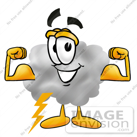 #23363 Clip Art Graphic of a Puffy White Cumulus Cloud Cartoon Character Flexing His Arm Muscles by toons4biz