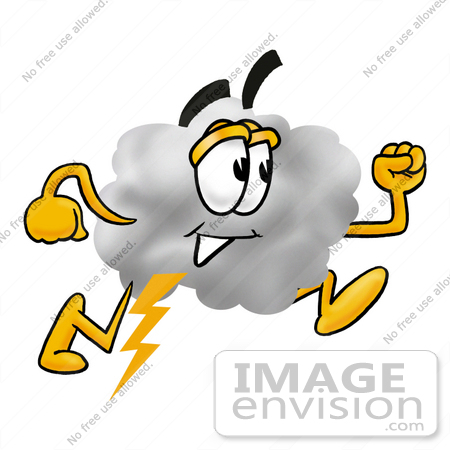 #23365 Clip Art Graphic of a Puffy White Cumulus Cloud Cartoon Character Running by toons4biz