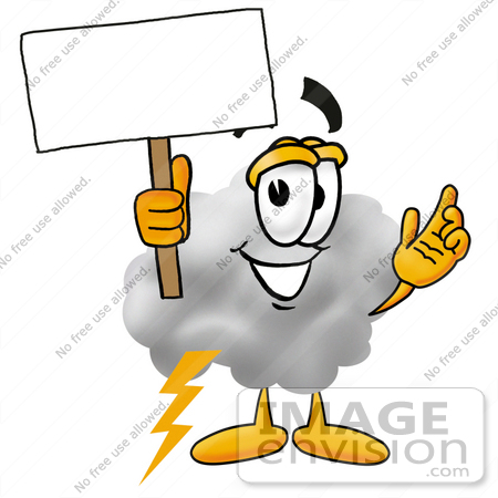 #23366 Clip Art Graphic of a Puffy White Cumulus Cloud Cartoon Character Holding a Blank Sign by toons4biz