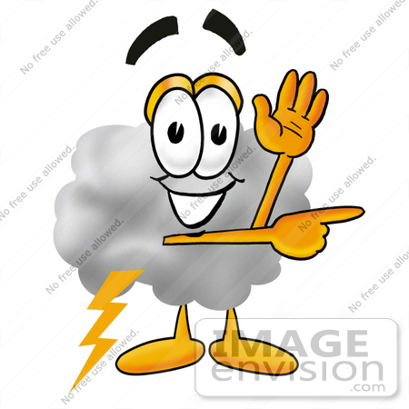 #23370 Clip Art Graphic of a Puffy White Cumulus Cloud Cartoon Character Waving and Pointing by toons4biz