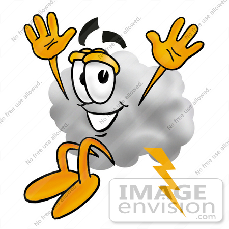 #23372 Clip Art Graphic of a Puffy White Cumulus Cloud Cartoon Character Jumping by toons4biz
