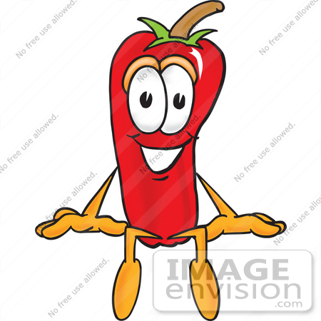 #23394 Clip Art Graphic of a Red Chilli Pepper Cartoon Character Sitting by toons4biz