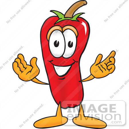 #23399 Clip Art Graphic of a Red Chilli Pepper Cartoon Character With Welcoming Open Arms by toons4biz