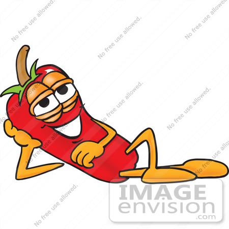 #23403 Clip Art Graphic of a Red Chilli Pepper Cartoon Character Resting His Head on His Hand by toons4biz