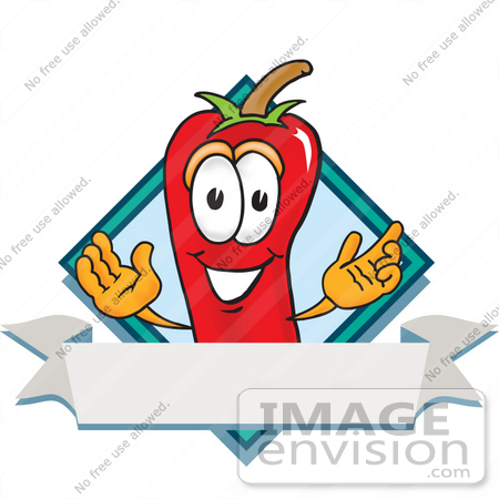 #23422 Clip Art Graphic of a Red Chilli Pepper Cartoon Character Label by toons4biz
