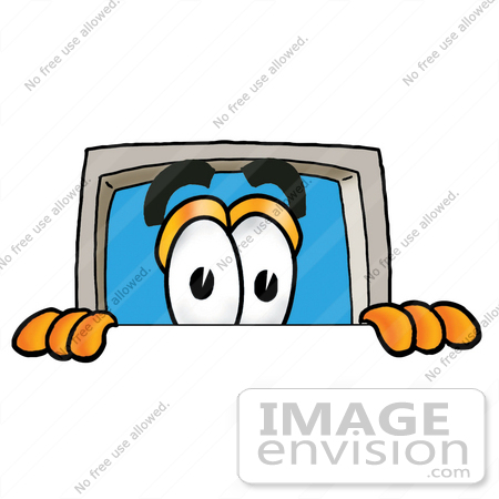 #23470 Clip Art Graphic of a Desktop Computer Cartoon Character Peeking Over a Surface by toons4biz