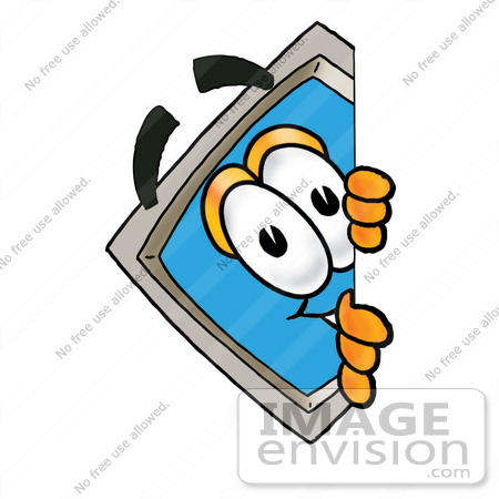 #23492 Clip Art Graphic of a Desktop Computer Cartoon Character Peeking Around a Corner by toons4biz