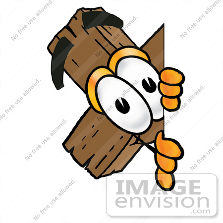 #23573 Clip Art Graphic of a Wooden Cross Cartoon Character Peeking Around a Corner by toons4biz