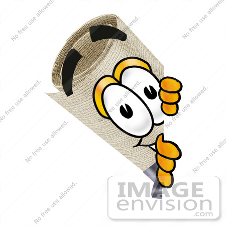 #23603 Clip Art Graphic of a Rolled Diploma Certificate Cartoon Character Peeking Around a Corner by toons4biz