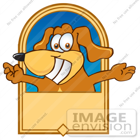 #23607 Clip Art Graphic of a Cute Brown Dog Cartoon Character Label by toons4biz