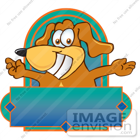 #23608 Clip Art Graphic of a Cute Brown Dog Cartoon Character Label by toons4biz