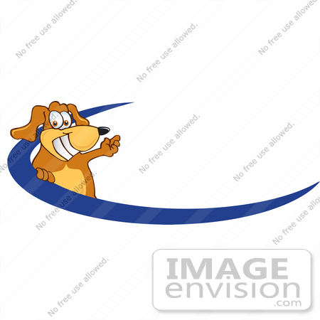 #23611 Clip Art Graphic of a Cute Brown Dog Cartoon Character Logo With a Blue Dash by toons4biz