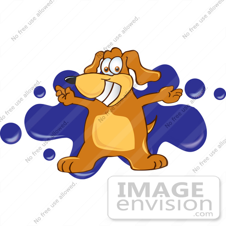 #23612 Clip Art Graphic of a Cute Brown Dog Cartoon Character Logo With Blue Paint Splatters by toons4biz