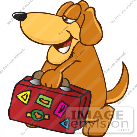 #23618 Clip Art Graphic of a Cute Brown Hound Dog Cartoon Character Carrying a Suitcase by toons4biz