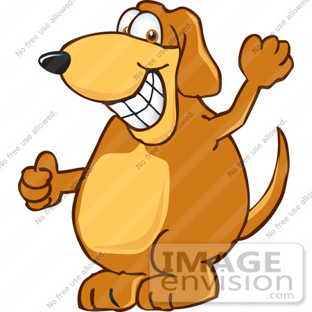 #23624 Clip Art Graphic of a Mischievous Brown Hound Dog Cartoon Character grinning by toons4biz