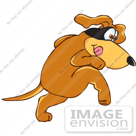 #23632 Clip Art Graphic of a Sneaky Brown Hound Dog Cartoon Character Wearing a Mask Over His Eyes by toons4biz