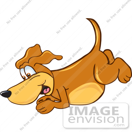#23635 Clip Art Graphic of a Cute Brown Hound Dog Cartoon Character Pouncing by toons4biz