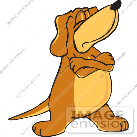 #23636 Clip Art Graphic of a Stubborn Brown Hound Dog Cartoon Character With His Arms Crossed by toons4biz