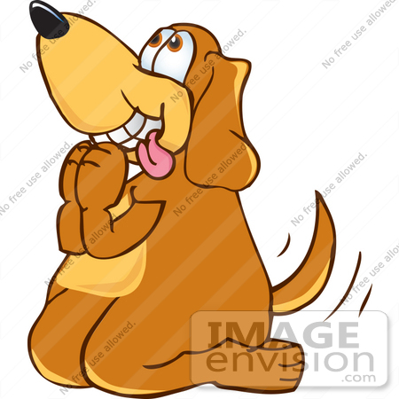 #23644 Clip Art Graphic of a Cute Brown Hound Dog Cartoon Character on His Knees Begging or Praying by toons4biz