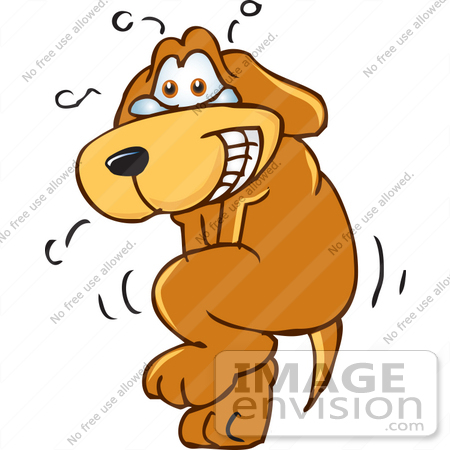 #23645 Clip Art Graphic of a Brown Hound Dog Cartoon Character Trying to Hold His Pee by toons4biz