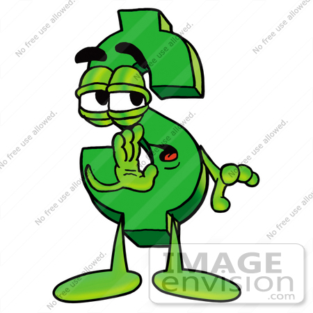 #23655 Clip Art Graphic of a Green USD Dollar Sign Cartoon Character Whispering and Gossiping by toons4biz