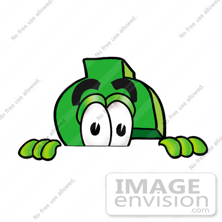 #23670 Clip Art Graphic of a Green USD Dollar Sign Cartoon Character Peeking Over a Surface by toons4biz