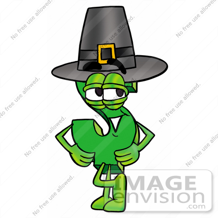 #23674 Clip Art Graphic of a Green USD Dollar Sign Cartoon Character Wearing a Pilgrim Hat on Thanksgiving by toons4biz