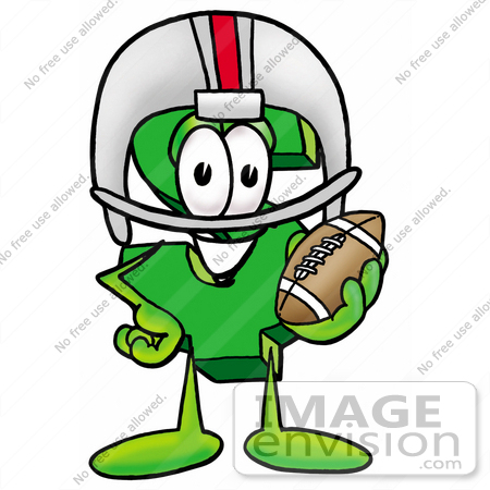 #23690 Clip Art Graphic of a Green USD Dollar Sign Cartoon Character in a Helmet, Holding a Football by toons4biz