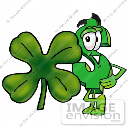 #23695 Clip Art Graphic of a Green USD Dollar Sign Cartoon Character With a Green Four Leaf Clover on St Paddy’s or St Patricks Day by toons4biz