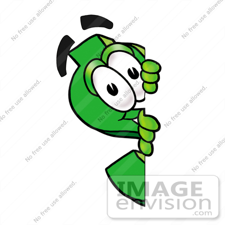 #23698 Clip Art Graphic of a Green USD Dollar Sign Cartoon Character Peeking Around a Corner by toons4biz