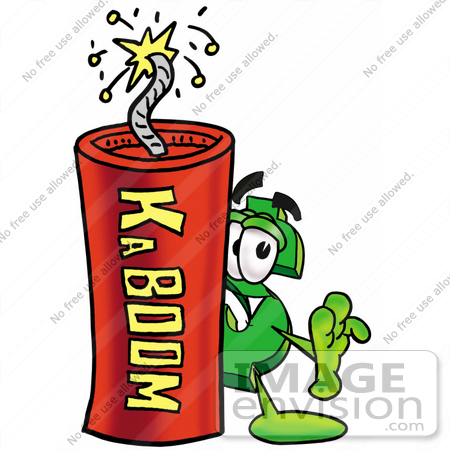 #23700 Clip Art Graphic of a Green USD Dollar Sign Cartoon Character Standing With a Lit Stick of Dynamite by toons4biz