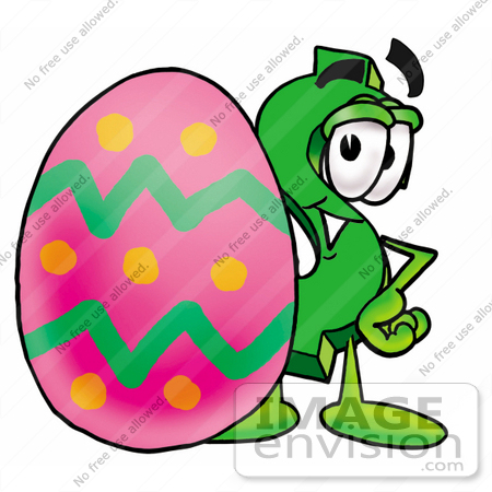 #23701 Clip Art Graphic of a Green USD Dollar Sign Cartoon Character Standing Beside an Easter Egg by toons4biz