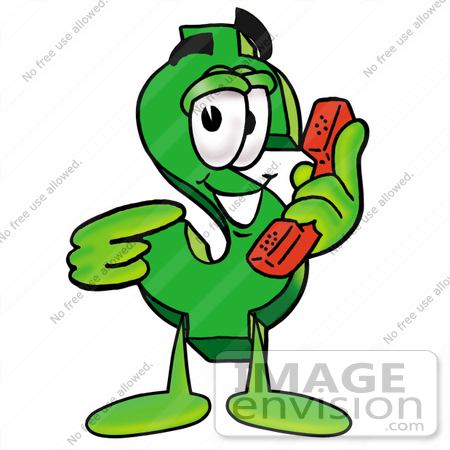 #23707 Clip Art Graphic of a Green USD Dollar Sign Cartoon Character Holding a Telephone by toons4biz