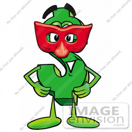 #23710 Clip Art Graphic of a Green USD Dollar Sign Cartoon Character Wearing a Red Mask Over His Face by toons4biz