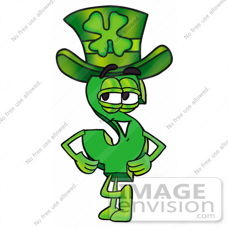 #23716 Clip Art Graphic of a Green USD Dollar Sign Cartoon Character Wearing a Saint Patricks Day Hat With a Clover on it by toons4biz