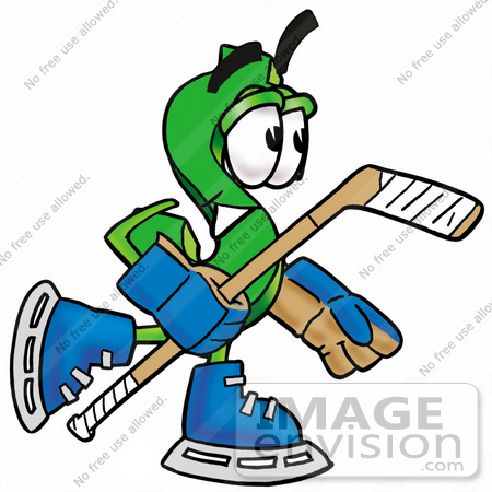 #23719 Clip Art Graphic of a Green USD Dollar Sign Cartoon Character Playing Ice Hockey by toons4biz