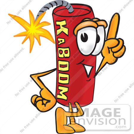 #23731 Clip Art Graphic of a Stick of Red Dynamite Cartoon Character Pointing Upwards by toons4biz