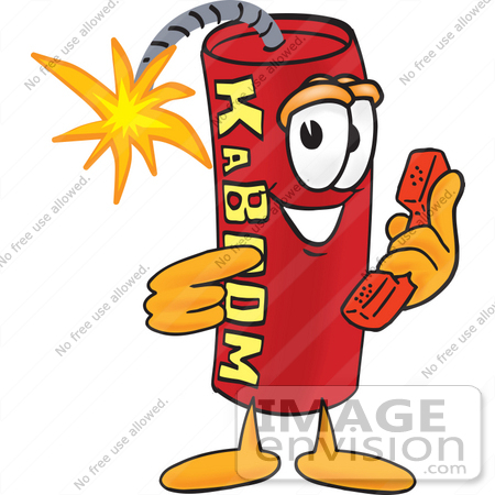 #23732 Clip Art Graphic of a Stick of Red Dynamite Cartoon Character Holding a Telephone by toons4biz