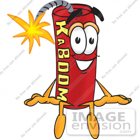 #23734 Clip Art Graphic of a Stick of Red Dynamite Cartoon Character Sitting by toons4biz