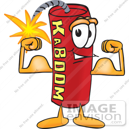 #23741 Clip Art Graphic of a Stick of Red Dynamite Cartoon Character Flexing His Arm Muscles by toons4biz