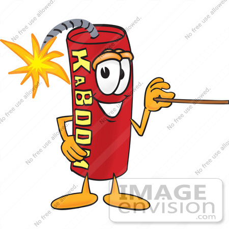 #23750 Clip Art Graphic of a Stick of Red Dynamite Cartoon Character Holding a Pointer Stick by toons4biz