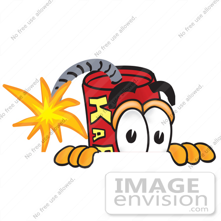 #23755 Clip Art Graphic of a Stick of Red Dynamite Cartoon Character Peeking Over a Surface by toons4biz