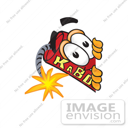 #23759 Clip Art Graphic of a Stick of Red Dynamite Cartoon Character Peeking Around a Corner by toons4biz