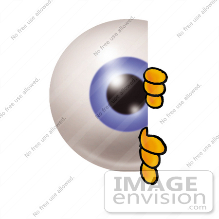 #23764 Clip Art Graphic of a Blue Eyeball Cartoon Character Peeking Around a Corner by toons4biz